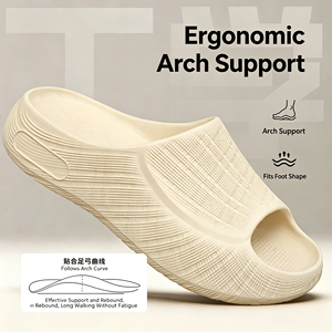 Women Beige EVA Open Toe Slides Breathable Mesh Lining Summer Indoor <b>Slippers</b> - Product Image 5