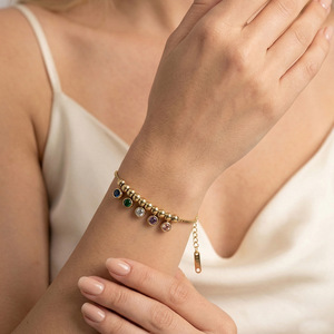 Pulsera de Cadena y Eslabones de Acero Inoxidable 304 de Moda, con Piedras de Circonio Multicolor, Chapada en Oro de 18K, Joyería para Mujer, Regalo - Product Image 3