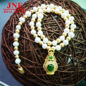 Regalo per la Festa della Mamma: Collana di Perle d'Acqua Dolce Naturali con Diaspro Naturale, Lavorazione Artigianale in Oro Antico e Perline in Argento Sterling - Product Image 4