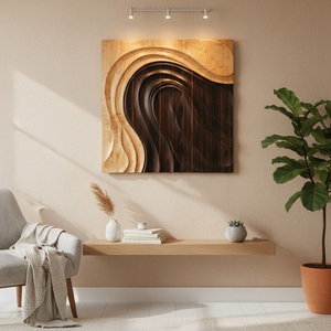Arte Mural Moderno Abstracto <span class=keywords><strong>en</strong></span> Madera Maciza 3D, Tallado a Mano con Patrón Ondulado, Panel de Madera Rústico para Decoración de Sala de Estar u Hotel - Product Image 3