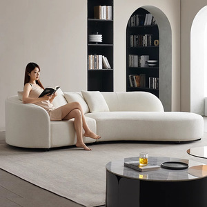 Sofá De Luna semicircular de tela de lujo italiano para apartamento pequeño de lana de cordero y tela con forma especial para juego de sala de estar - Product Image 1