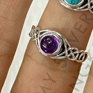 แหวนเงินแท้ 925 ประดับพลอยทรงกลม ดีไซน์สวยหรู แหวนงานฝีมือ ขายส่งจำนวนมาก - Product Image 3