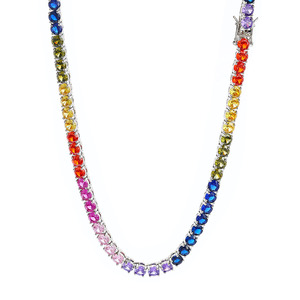 Customized Luxury Jewelry 10K Solid Gold Lab Grown Gemstone 4mm Tennis <b>Chain</b> Rainbow Lab Sapphire Ruby Tennis Necklace - Product Image 4