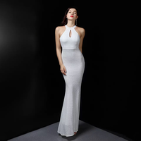 Nouvelle Robe de Soirée Longue Élégante à Col Halter, Design Sirène Personnalisé à Paillettes, Taille Empire, en Mousseline et Cachemire, pour Fêtes et Événements