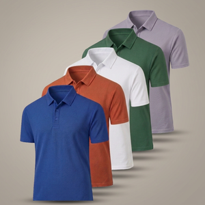 Polo en piqué uni pour homme, manches courtes, décontracté, tricoté, coupe classique, bleu, orange, blanc, vert, violet - Product Image 3