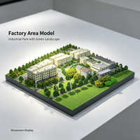 Maquette de parc industriel avec bâtiments d'usine, immeubles de bureaux, routes, ceinture verte, arbres et lampadaires