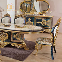 Table à manger royale antique avec 8 chaises de salle à manger, ensemble de meubles de salle à manger classique en bois massif sculpté