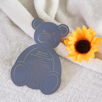 2025 cartes d'invitation en acrylique miroir doré en forme d'ours mignon unique avec texte gravé et cravate de ruban pour mariage/fête/vacances