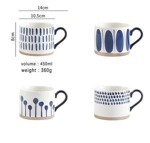 แก้วเซรามิกสไตล์ญี่ปุ่น 16 ออนซ์ ลายเพ้นท์มือสีน้ำเงิน สำหรับกาแฟ - Product Image 6