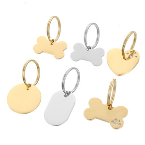 Yiwu aceon thép không gỉ khác nhau dễ thương thời trang vật nuôi cổ áo tag chia vòng chìa khóa Zircon chân hình dạng xương trái tim thời trang Móc chìa khóa - Product Image 1