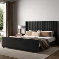Cadre de lit en bois de chêne moderne et luxueux en velours doux, réglable, pour lits doubles, queen et king size, capacité de charge de 450 kg, durable, pour chambre à coucher