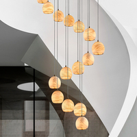 Lustre moderne de luxe en albâtre, finition dorée, pour escalier, hall, salon, plafond haut