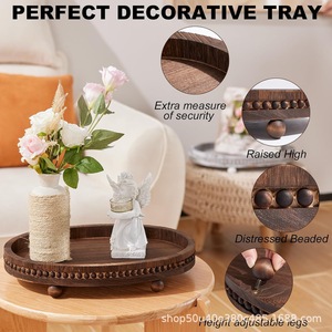 Wooden Beaded <b>Tray</b> Round Solid Wood <b>Storage</b> <b>Tray</b> With Feet For Home Decor Coffee Shop Use - Product Image 3