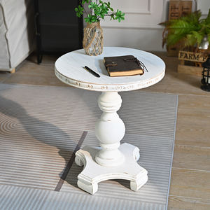 Table basse de style français unique pour salon, en bois massif blanc rustique, sculptée, durable, facile à assembler - Product Image 2