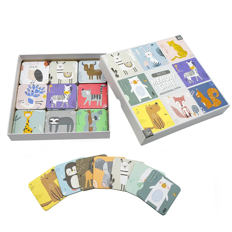 Kartu permainan kustom bahan kertas cetak anak-anak kustom permainan kartu memori dengan kotak warna