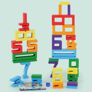 Blocs en bois numérotés colorés 1-10, jeu numérique, compétition d'équilibre, blocs de construction à empiler - Product Image 2