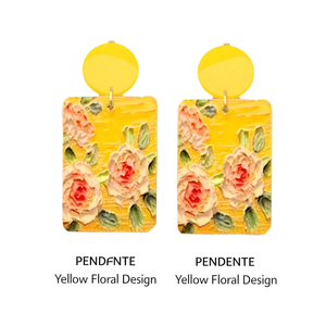 Orecchini Dipinti PENDIENTE Design Floreale Giallo Forma Rettangolare Gioielli alla Moda Set da 12 Pezzi - Product Image 3