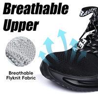 Baskets de sécurité noires montantes en Flyknit avec embout en acier, semelle EVA à coussin d'air, légères et respirantes pour le travail