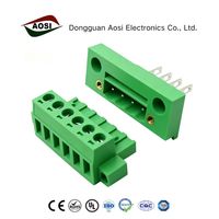 Bloque de Terminales AOSI de 5.08mm de Paso, de Aleación de Cobre, para Montaje en Panel de Pared, 5.00/5.08mm Hembra/Macho, 2P-24, PA66, 300V, 15A, ROHS/CE