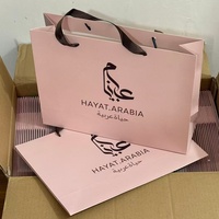 Sac en papier cadeau de luxe avec logo personnalisé, rose, petit, pour parfum, rouge à lèvres, logo en feuille d'or, emballage de bijoux, sac en papier avec poignée en ruban