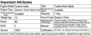 Lame de turbine SGT-800 à haute résistance à la fatigue cyclique, refroidissement par film creux, revêtement TBC 400MPa+, type racine de sapin - Product Image 2