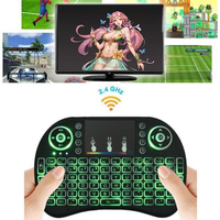 Keyboard Mini I8 Rusia, Ibrani, Inggris Original 2.4G Wireless Touchpad dengan Lampu Latar 7 Warna, Remote Udara Keyboard 2.4G