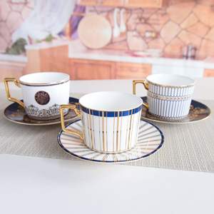 Ensemble tasse et soucoupe en céramique pour le thé de l'après-midi, tasse à café et soucoupe en porcelaine fine européenne, cadeau avec poignée - Product Image 6