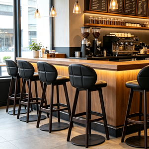 Sgabello da Bar Alto Classico Rustico Nordico per Bancone <span class=keywords><strong>Cucina</strong></span> con Schienale in Pelle e Tessuto Nero - Product Image 3