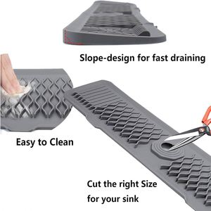 Tapis de protection gris en silicone pour robinet, plateau anti-gouttes absorbant pour évier de cuisine et salle de bain - Product Image 3