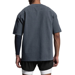 T-shirts d'été noirs personnalisés pour hommes, en coton épais, coupe oversize et épaules tombantes, vierges, pour la personnalisation - Product Image 2