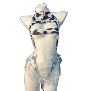 Tenue de demoiselle d'honneur à imprimé vache, style japonais, combinaison de jeu de rôle, noir et blanc, viscose, déguisement fantaisie pour femmes 8148 - Product Image 5