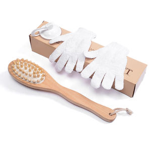 Nouveau design de poils de <span class=keywords><strong>sanglier</strong></span> naturels, nettoyage de la peau sèche et humide, manche en bois, <span class=keywords><strong>brosse</strong></span> corporelle et ensemble de gants - Product Image 3