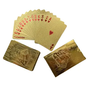 Naipes de impresión de lámina, cartas de póquer de plástico personalizadas, cartas de póquer doradas PET