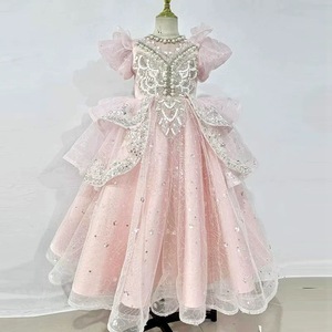 Abito da ballo per bambine 2026 con paillettes, in tulle azzurro, stile <span class=keywords><strong>principessa</strong></span>, con maniche a sbuffo e ricami, abito formale da festa, abito da concorso per bambini - Product Image 4