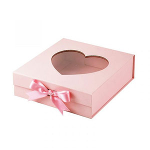 Pink Square Gift Box with Clear Window and Ribbon Printing Folding Custom Logo Square Gift Box for Cosmetic/ Jewerlly/ Clothes