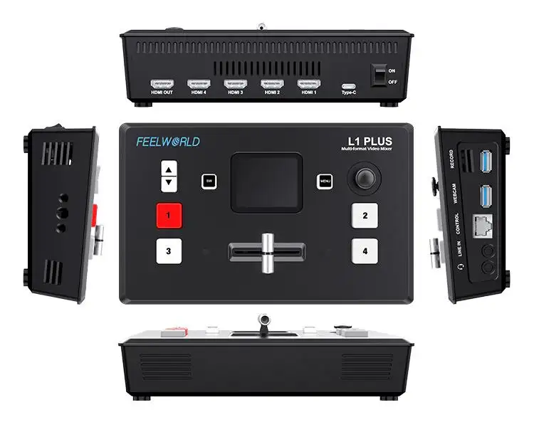 Feelworld L1 Cộng Với Đa-Máy Ảnh Video Mixer Switcher Màn Hình Cảm Ứng USB2.0 Ghi Âm PTZ Điều Khiển USB3.0 Nhanh Chóng Trực Tuyến