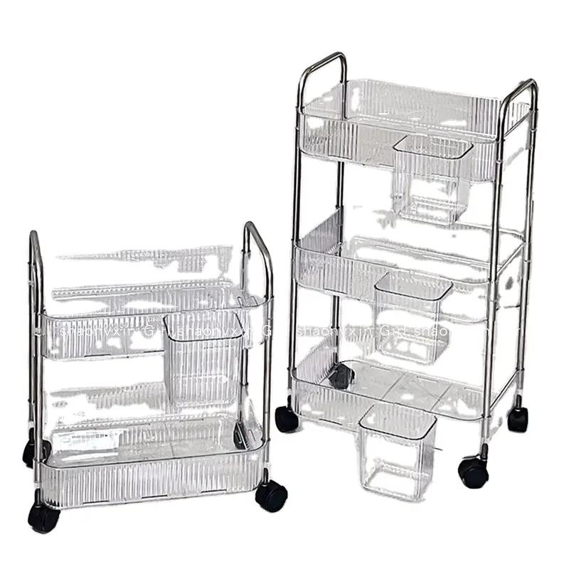 PET Metal Frame Space Storage Rack Standing Laundry Basket with Wheels Storage Boxes Drawer Transparent cart