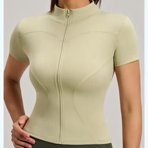 Wholesale Women Full Zip Stand Collar Short Sleeve Yoga Crop <b>Jackets</b> Slim Fit Stretchy Athletic Tops Plus Size Gym <b>Workout</b> Shirt - Product Image 5