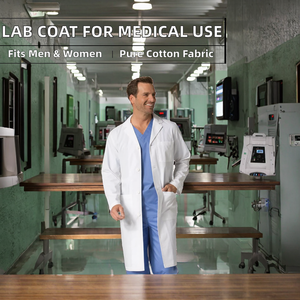 Batas de laboratorio médicas de algodón tejido personalizadas al por mayor, de manga larga, para médicos, enfermeras, farmacéuticos, uniformes de hospital unisex, blancas, con diseño de aguja - Product Image 2