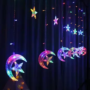 Gran oferta 5V alimentado por USB 8 modos efecto 3D estrella y Luna decoración Led cortina cadena luces para Festival decoraciones para el hogar