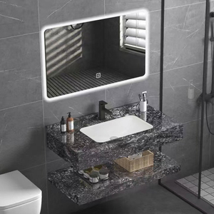 Coiffeuse <span class=keywords><strong>de</strong></span> <span class=keywords><strong>salle</strong></span> <span class=keywords><strong>de</strong></span> <span class=keywords><strong>bain</strong></span> suspendue en marbre blanc <span class=keywords><strong>de</strong></span> luxe avec pierre frittée, petite armoire murale flottante - Product Image 6