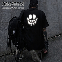 Nouvelle tendance mode impression réfléchissante hommes T-shirt ample col rond impression par transfert de chaleur coloré réflexion logo T-shirt