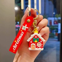 Porte-clés d'arbre de Noël en PVC en caoutchouc 3D de dessin animé mignon personnalisé en gros