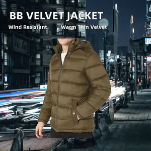 Men's <b>Winter</b> Hooded Puffer Jacket Zip Up Stand Collar Quilted Thick <b>Coat</b> Olive Green - Product Image 2