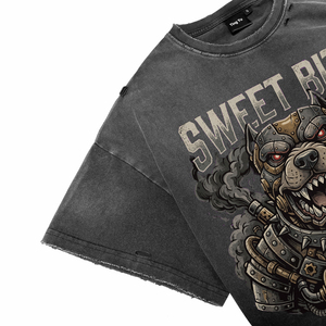 T-shirt décontracté pour homme en coton tricoté 100% respirant, style streetwear, avec imprimé graphique chien mécanique punk, effet vieilli et délavé à l'acide, vintage - Product Image 4