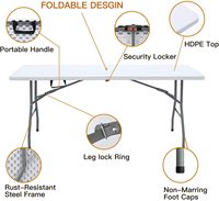 Table pliante en plastique blanche de 180 cm (6 pieds) pour 10 personnes, idéale pour les mariages, banquets, événements en plein air, fêtes, location en gros à prix réduit.