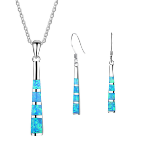 Pendientes Geométricos Modernos y Únicos con Collar de Barra Azul, Plata de Ley 925 con Baño de Rodio y Ópalo, Ideales para Uso Diario, Fiestas y Bodas - Product Image 4