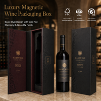 Boîte d'emballage magnétique personnalisée pour vin, style livre, en papier spécial avec estampage à chaud doré et finition UV brillante, vente en gros