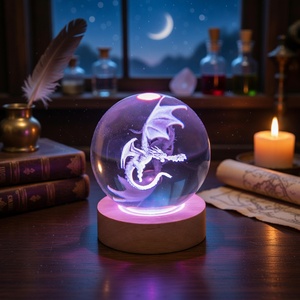 <span class=keywords><strong>Boule</strong></span> <span class=keywords><strong>de</strong></span> <span class=keywords><strong>cristal</strong></span> sculptée 3D lumineuse LED RGB <span class=keywords><strong>de</strong></span> 6/8 cm avec base en bois massif, décoration artistique moderne pour salon - Product Image 4