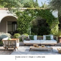Ensemble de canapé et table basse en teck massif de style nordique en forme de L avec design en corde tressée pour jardin/cour/villa